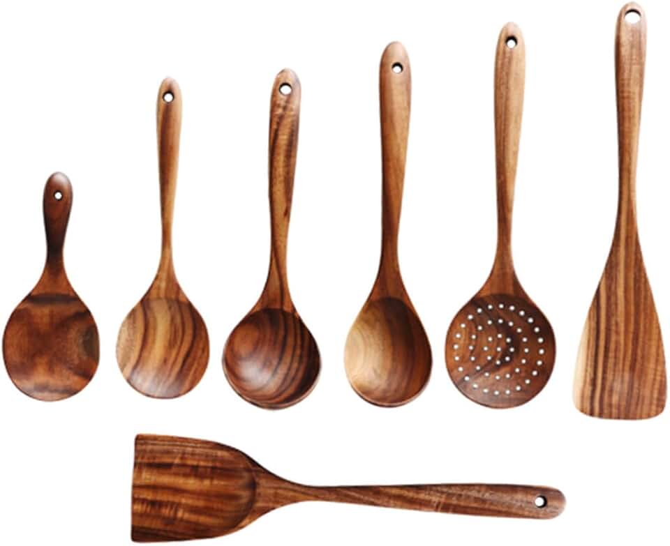 Natural Wood Kitchen Spatula and Serving Spoons