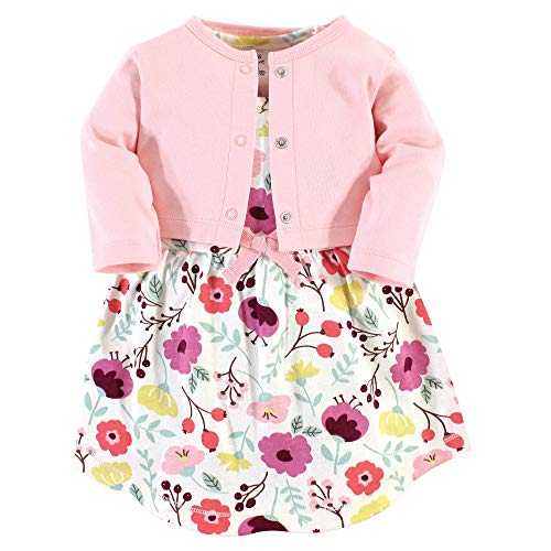 Baby Girls'  Cotton Dress and Cardigan, Botanical, 0-3 Months