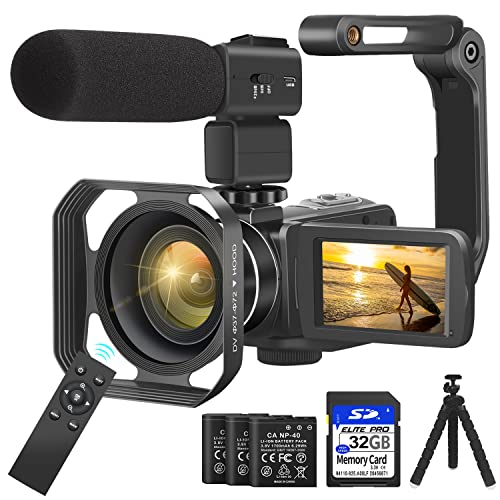 Camcorders Video Camera 4K 56MP UHD Video Camera for YouTube with External Mic Video Camera Camcorder with 32G SD Card 2.4G Remote IR Night Vision, 18X Digital Zoom Camcorder WiFi
