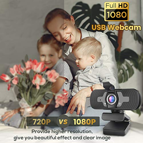 Webcam with Microphone for Desktop, 1080P HD Webcam with Privacy Cover for PC Laptop, Plug and Play USB Computer Camera Webcam for Video Call, Online Classes, Live Streaming, Game, Recording