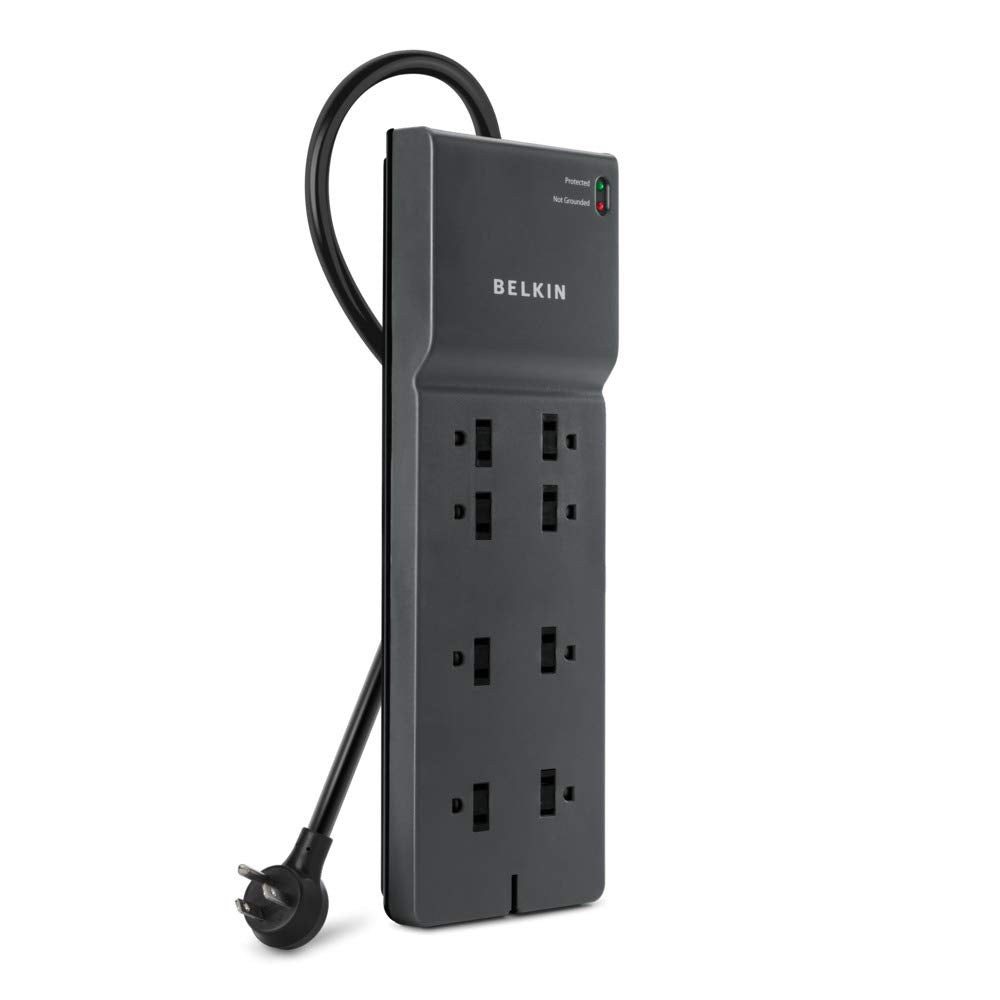 Power Strip Surge Protector with 8 AC Multiple Outlets, 8 ft Long Flat Plug Heavy Duty Extension Cord for Home, Office, Travel, Computer Desktop, Laptop & Phone Charging Bricks (2,500 Joules)
