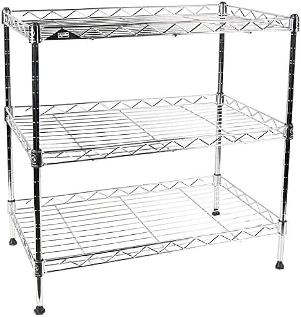 Three-Tier Wire Shelving Unit with Shelf Liner