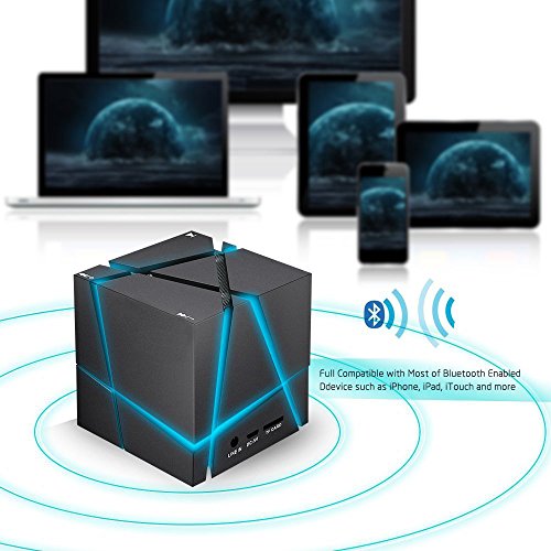 Bluetooth Speakers with Colorful LED Light, Mini Portable Wireless Cube Stereo Speaker Music Player Hand Free Outdoor for iPhone Samsung MP3 MP4 Player Tablet Laptop Computer (Black)