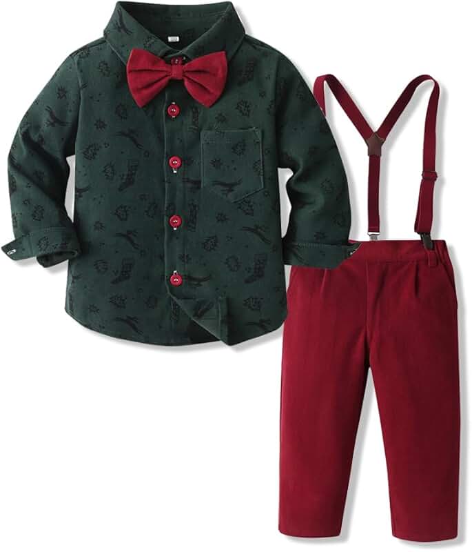 Christmas toddler boys' long sleeve shirt and suspenders suit