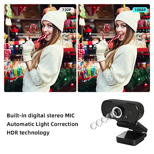 1080P Webcam with Microphone, HD Webcam with Mic for PC Desktop & Laptop USB Web Camera Plug and Play for YouTube/Conference/Gaming/Online Classes (A)