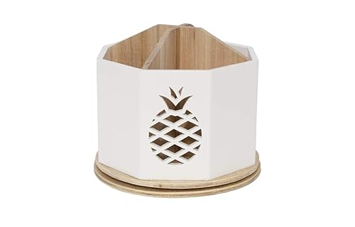 Wooden Spinning Desk Organizer with Pineapple Cutout