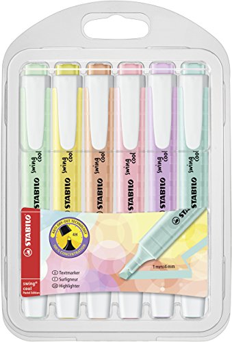 Set of 6 pastel highlighters with clip closure