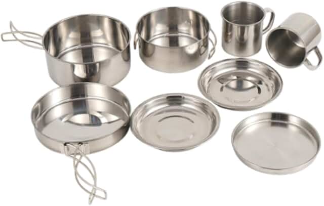 8-Piece Camping Cookware Set with Folding Handles
