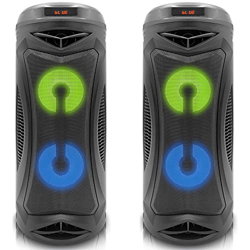 (Qty 2) Portable Rechargeable Bluetooth Speaker with Color Changing LED, 2 x 4 Woofer, 6 Hours Playtime, USB, SD Input & Dust Proof Enclosure