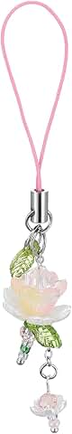 Pink Flower Beaded Phone Charm and Strap