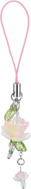Pink Flower Beaded Phone Charm and Strap