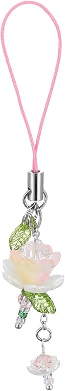 Pink Flower Beaded Phone Charm and Strap