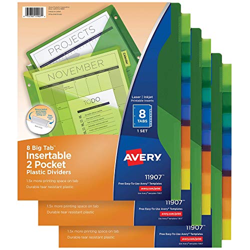Dividers for 3 Ring Binders, 8-Tab, Two-Pocket, Multicolor, 3 Sets