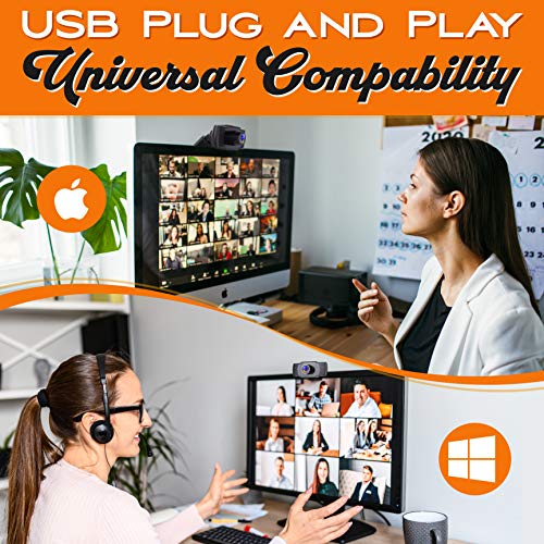 1080P Full HD Webcam - HD Audio & Video Unimpeded w/USB Connector, with Microphone, Computer Connection, Plug and Play