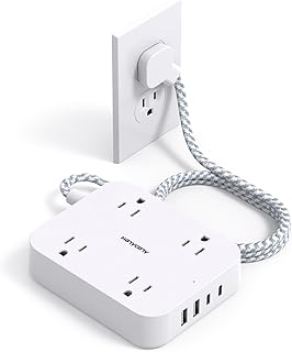 5ft Flat Plug Power Strip with 4 USB Ports