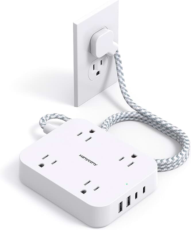 5ft Flat Plug Power Strip with 4 USB Ports