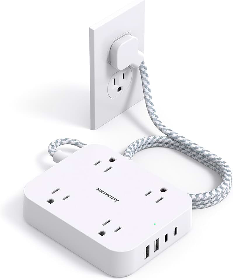 5ft Flat Plug Power Strip with 4 USB Ports