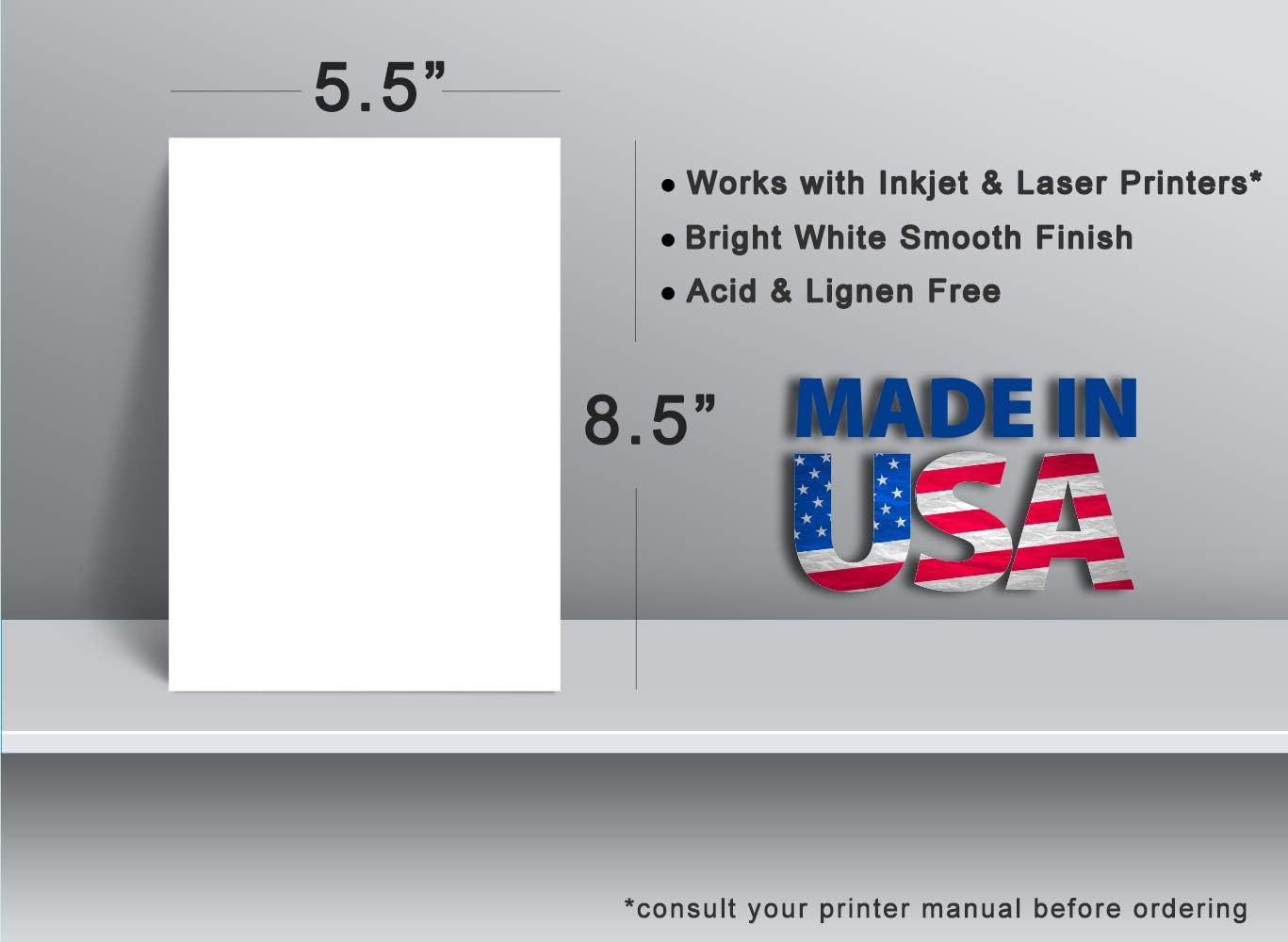 White 5.5x8.5 Heavy Card Stock, 500 Sheets