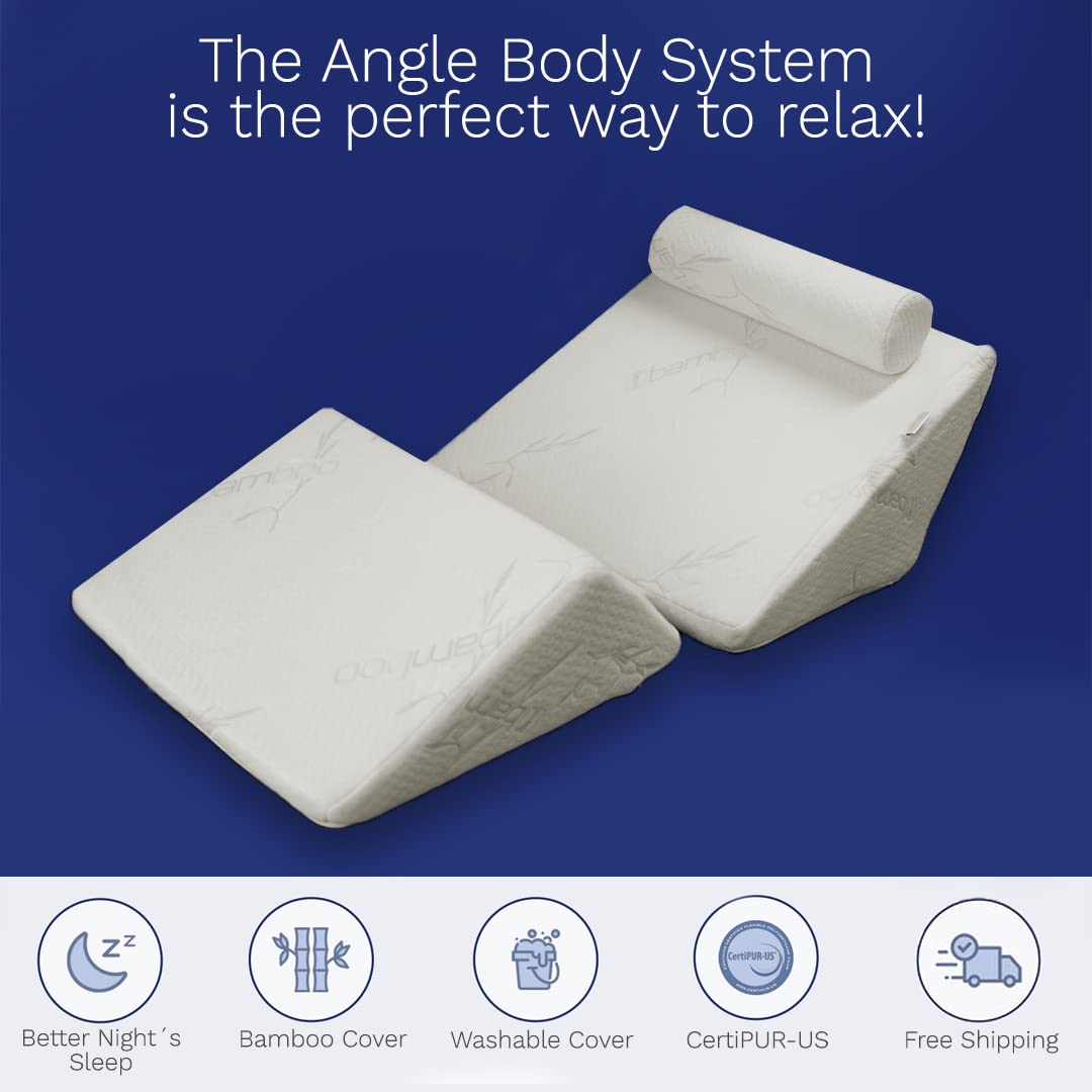 The Angle System  3 Piece Body Pillows  Leg Wedge, Back Wedge and Neck Roll Pillow Large)