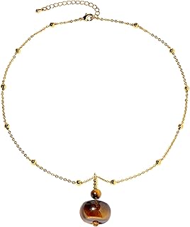 Yellow Tiger's Eye Pendant Necklace with Gold Plated Chain