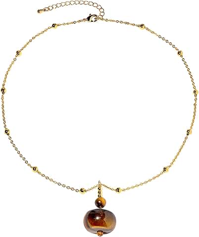 Yellow Tiger's Eye Pendant Necklace with Gold Plated Chain
