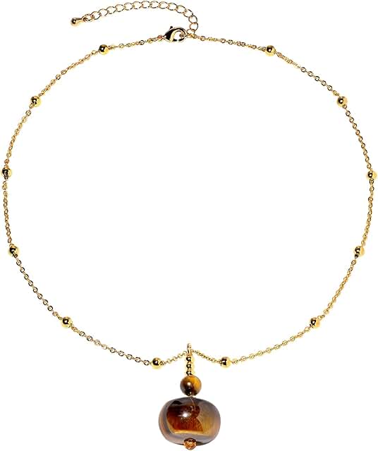 Yellow Tiger's Eye Pendant Necklace with Gold Plated Chain