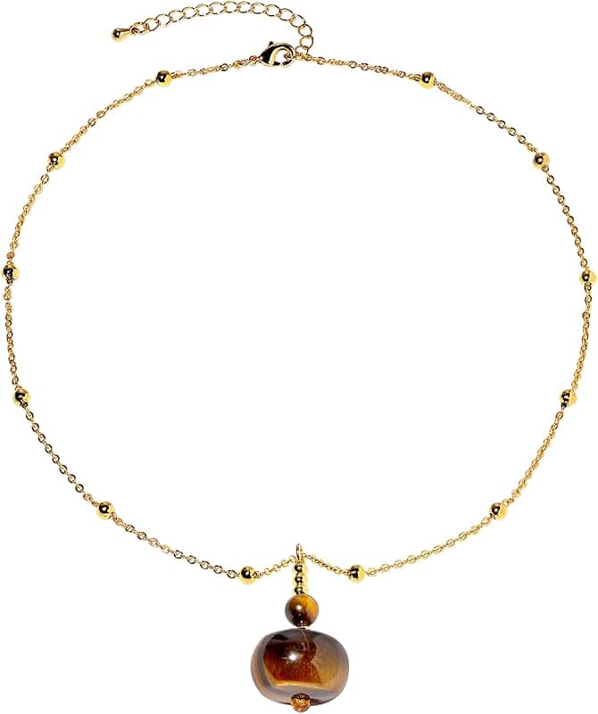 Yellow Tiger's Eye Pendant Necklace with Gold Plated Chain