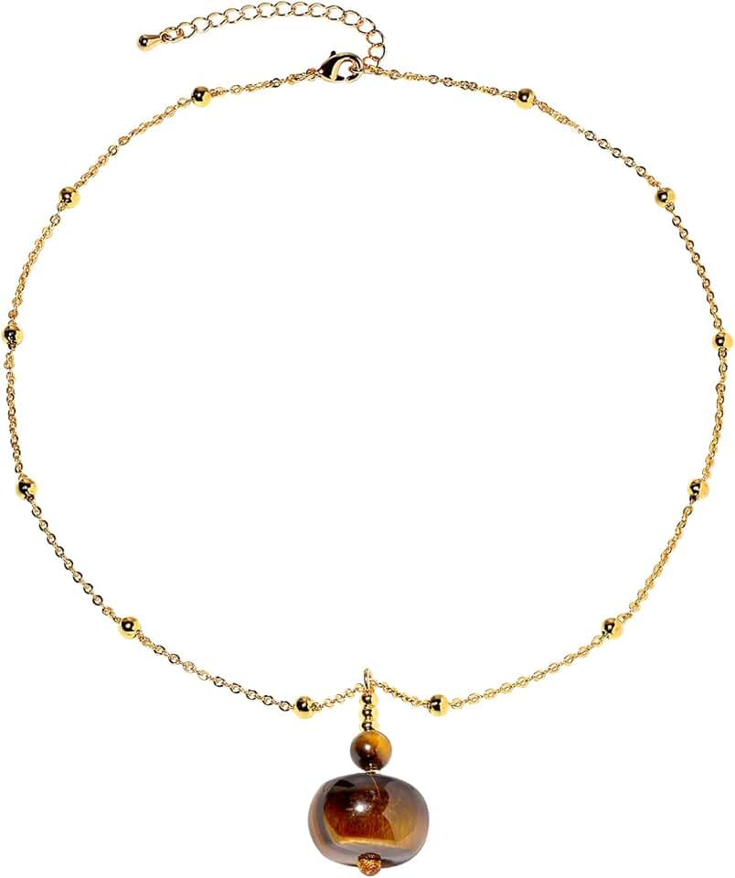 Yellow Tiger's Eye Pendant Necklace with Gold Plated Chain