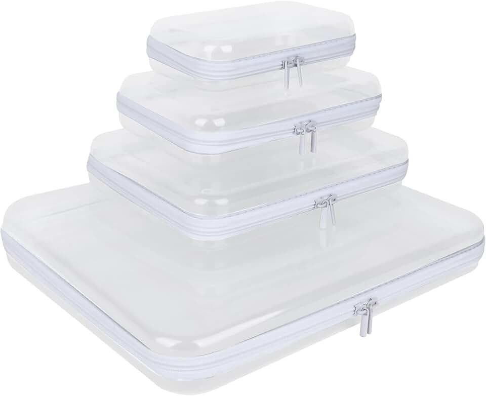 Four Clear Hard Shell Zippered Storage Cases