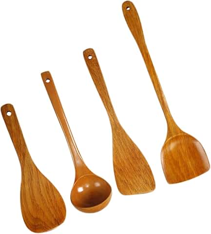 2 Sets Wooden Kitchen Utensils for Cooking and Serving