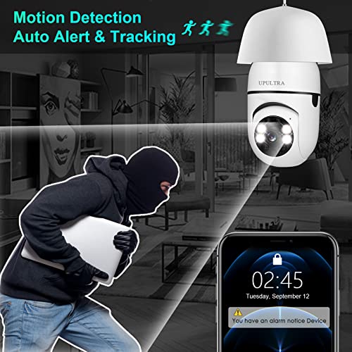 Light Bulb 1080P Security-Wireless Camera WiFi Smart for Home Surveillance Screw into The E27 Light Bulb Socket Spotlight Alarm Color Night Vision Two-Way Talk Motion Alarm PTZ 360 Degree(2packs