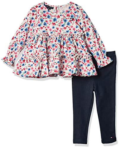 baby girls 2 Pieces Leggings Pants Set, Print/Indigo Wash, 18 Months US