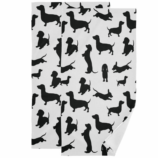 Dog Pattern Hand Towels 14x28 in, 2 Pack, Black and White