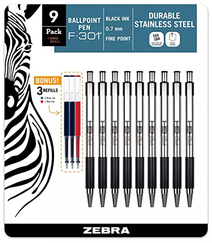 Pack of 9 Black Ink Fine Point Retractable Pens
