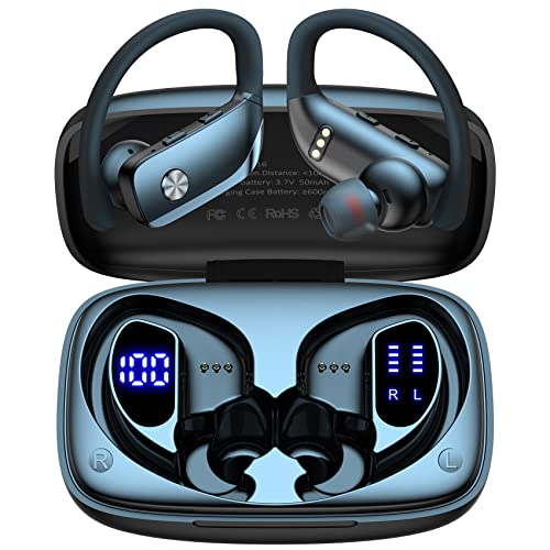 Wireless Earbuds Bluetooth Headphones 48hrs Play Back Sport Earphones with LED Display Over-Ear Buds with Earhooks Built-in Mic Headset for Workout Black -VEAT00L