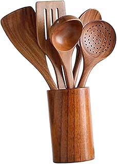 Wooden Cooking Utensil Set with Spatula, Spoon, and Strainer