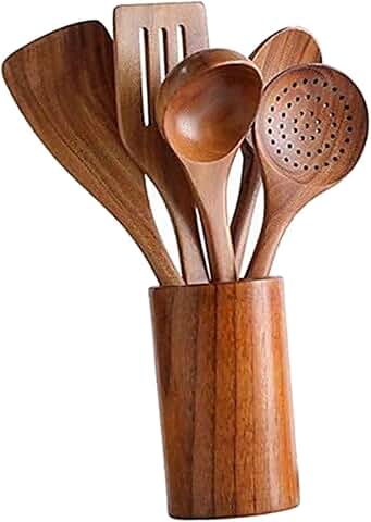 Wooden Cooking Utensil Set with Spatula, Spoon, and Strainer