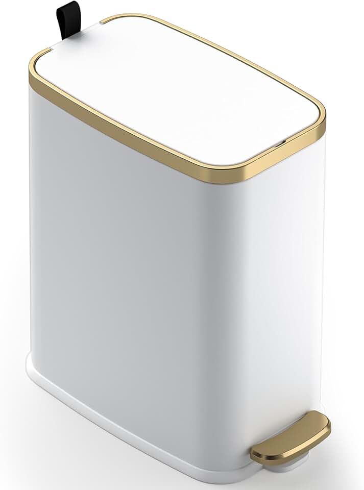 Small bathroom trash can with lid, 5L, white