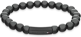 Black beaded men's bracelet, stretchy, 180 mm