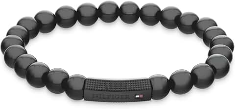 Black beaded men's bracelet, stretchy, 180 mm
