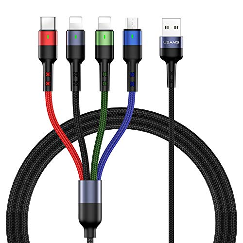 Multi Charging Cable 2 Pack, 4 Feet, Nylon Braided, 4-in-1 USB Cord