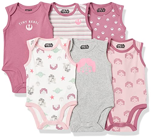 Disney | Star Wars | Princess Baby Girls' Sleeveless Bodysuits, Pack of 6, Star Wars Tiny Rebel, Preemie
