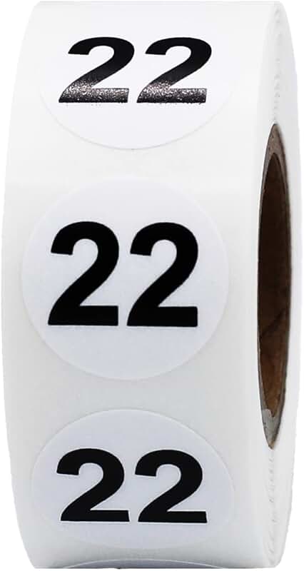 White 3/4 Inch Number 22 Circle Dot Stickers, 500 Labels