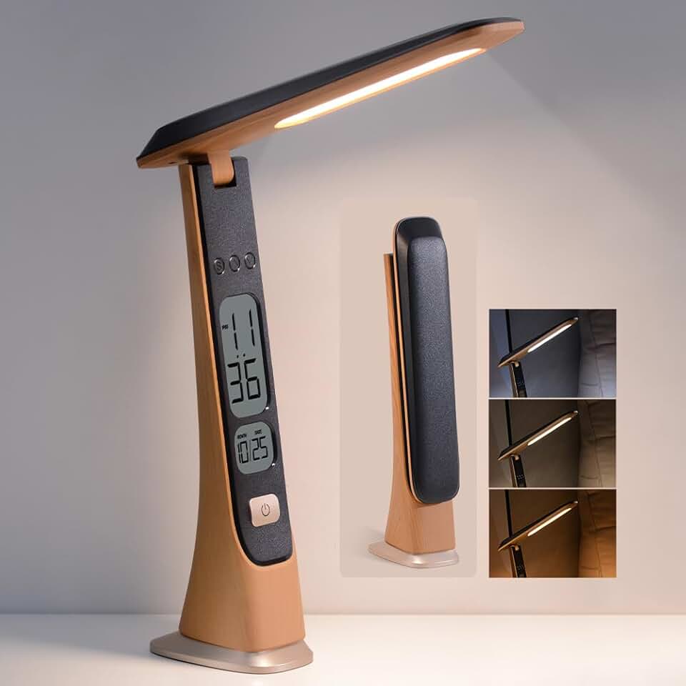 Rechargeable Foldable Cordless Desk Lamp with Brightness and Time Display
