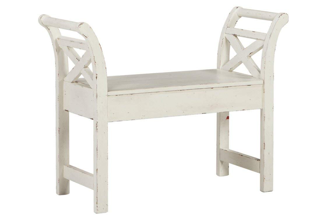 Heron Ridge Distressed Accent Bench with Storage, Antique White