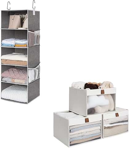 Five-Shelf Jumbo Hanging Closet with Foldable Bins