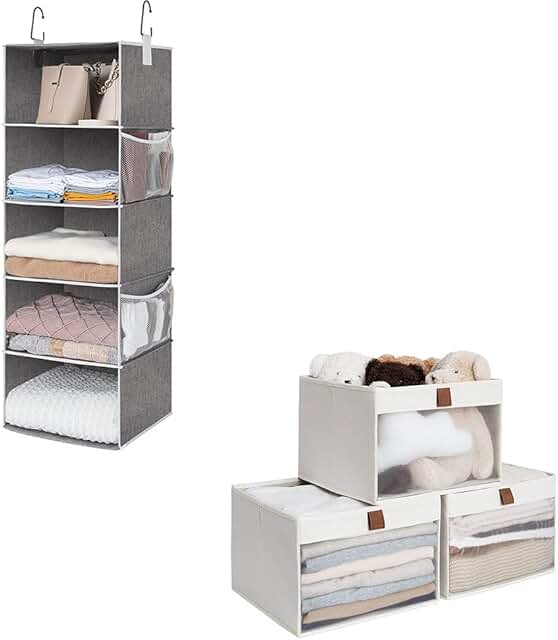 Five-Shelf Jumbo Hanging Closet with Foldable Bins