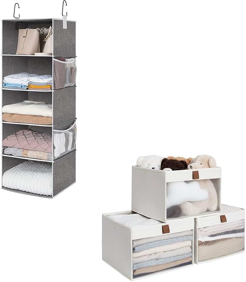 Five-Shelf Jumbo Hanging Closet with Foldable Bins