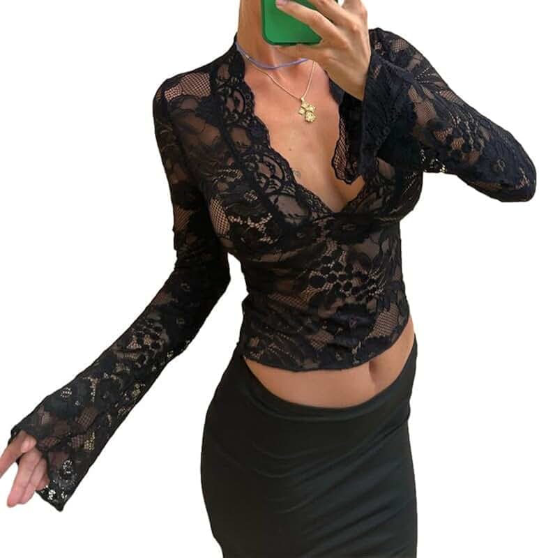 Women’s Y2K Lace Sheer Crop Top for Going Out