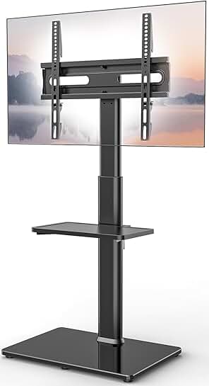 Universal Floor TV Stand with Mount, Swivel, Adjustable Height, Shelf